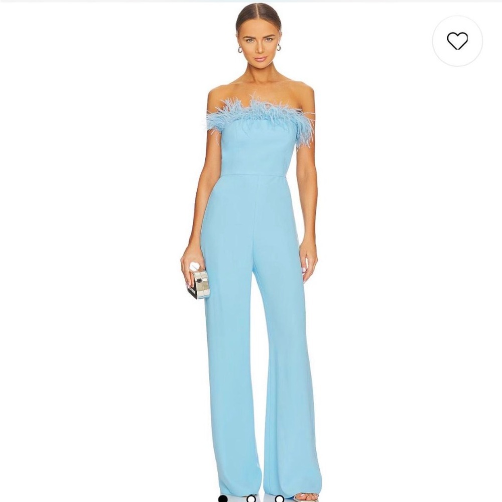 Amanda Uprichard x REVOLVE Amiah feather Jumpsuit in Pacific blue size medium